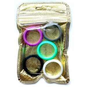 NEW Pack of 5 Unisex Silicone Wedding Rings Bands (Size 9) Flexible Exercise Gym